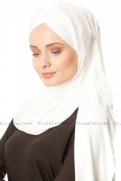 Duru - Creme & Weiß Jersey Hijab