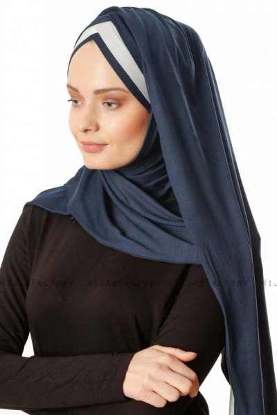 Duru - Navy Blau & Grau Jersey Hijab