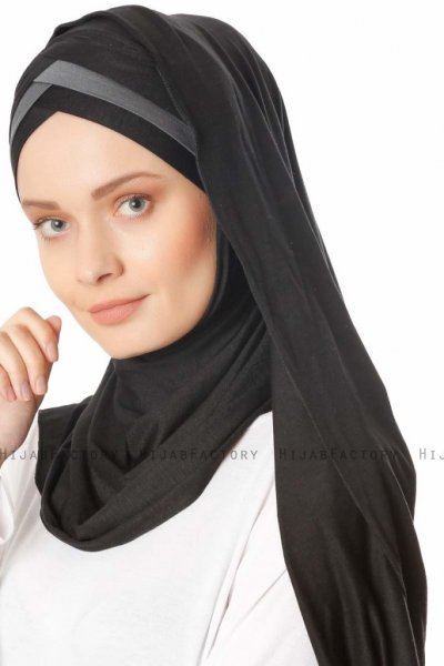 Duru - Schwarz & Dunkelgrau Jersey Hijab