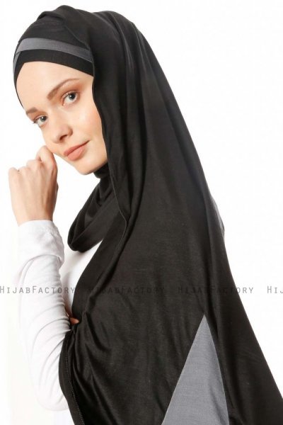 Duru - Schwarz & Dunkelgrau Jersey Hijab