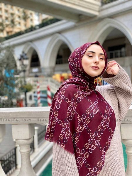 Elyas - Bordeaux Gemustert Baumwolle Hijab - Mirach