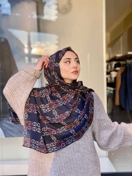 Elyas - Navy Blau Gemustert Baumwolle Hijab - Mirach