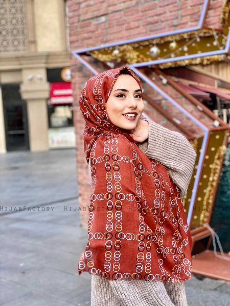 Elyas - Ziegelrot Gemustert Baumwolle Hijab - Mirach