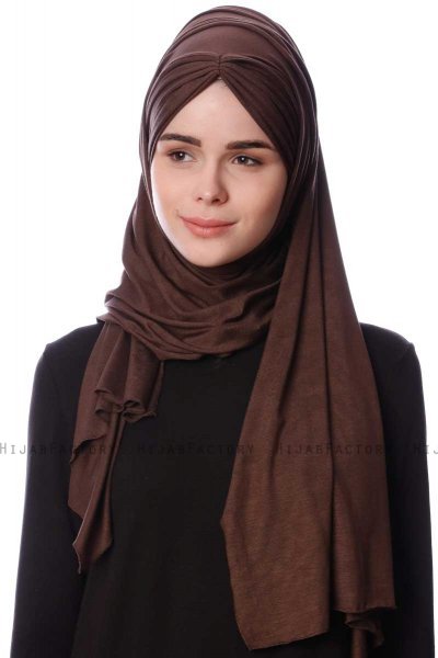 Eslem - Braun Pile Jersey Hijab - Ecardin