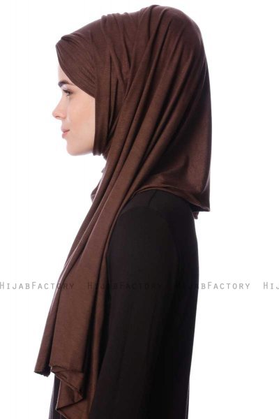 Eslem - Braun Pile Jersey Hijab - Ecardin