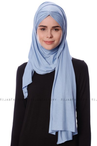 Eslem - Hellblau Pile Jersey Hijab - Ecardin