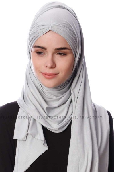 Eslem - Hellgrau Pile Jersey Hijab - Ecardin