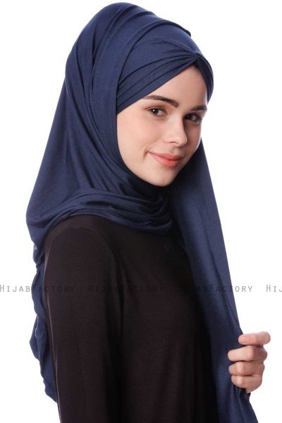 Eslem - Navy Blau Pile Jersey Hijab - Ecardin