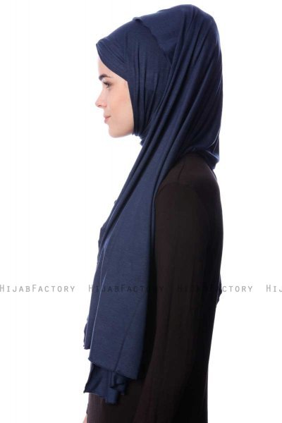 Eslem - Navy Blau Pile Jersey Hijab - Ecardin