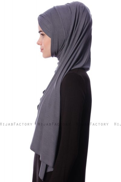 Eslem - Dunkelgrau Pile Jersey Hijab - Ecardin