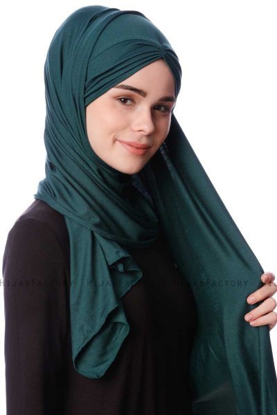 Eslem - Dunkelgrün Pile Jersey Hijab - Ecardin