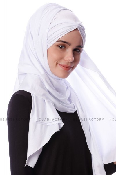 Eslem - Weiß Pile Jersey Hijab - Ecardin