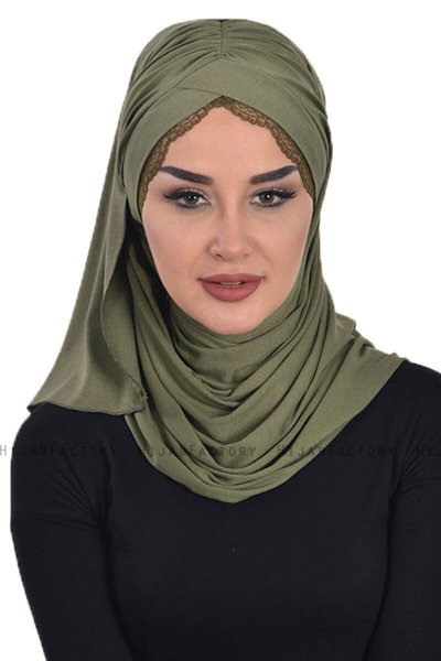 Filippa - Khaki Baumwolle Praktisch Hijab - Ayse Turban