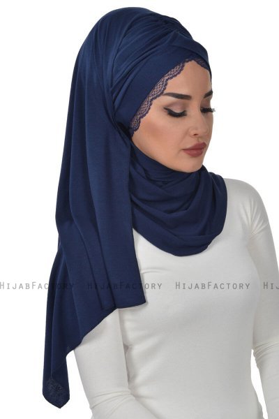 Filippa - Navy Blau Baumwolle Praktisch Hijab - Ayse Turban
