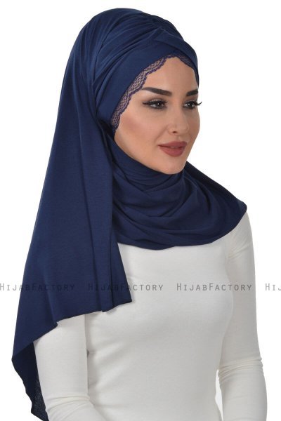 Filippa - Navy Blau Baumwolle Praktisch Hijab - Ayse Turban