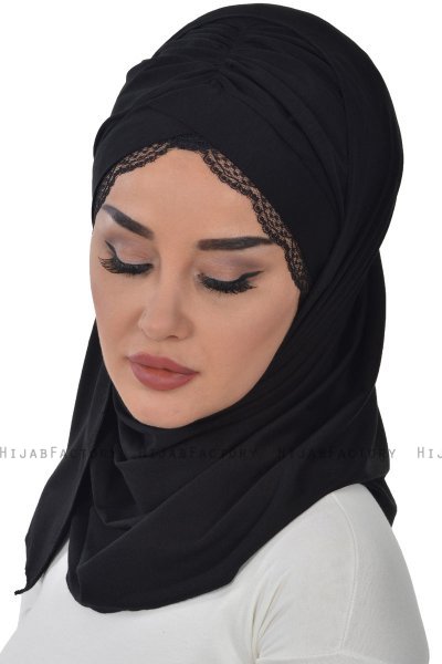 Filippa - Schwarz Baumwolle Praktisch Hijab - Ayse Turban