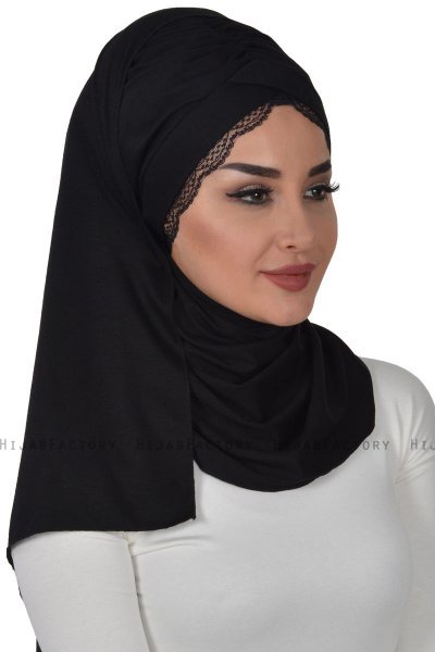 Filippa - Schwarz Baumwolle Praktisch Hijab - Ayse Turban