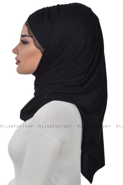 Filippa - Schwarz Baumwolle Praktisch Hijab - Ayse Turban
