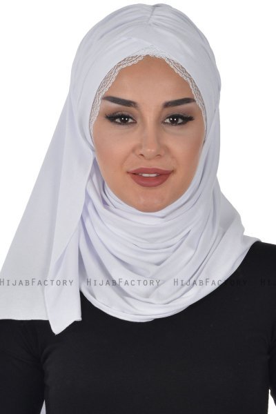 Filippa - Weiß Baumwolle Praktisch Hijab - Ayse Turban
