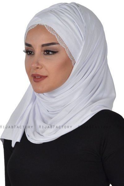 Filippa - Weiß Baumwolle Praktisch Hijab - Ayse Turban