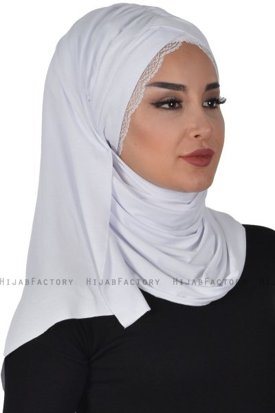 Filippa - Weiß Baumwolle Praktisch Hijab - Ayse Turban