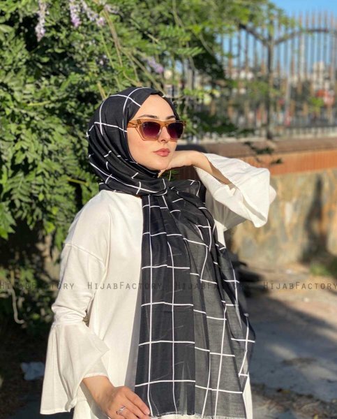 Gamila - Schwarz Gemustert Baumwolle Hijab
