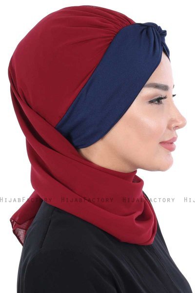 Gill - Bordeaux & Navy Blau Praktisch Hijab