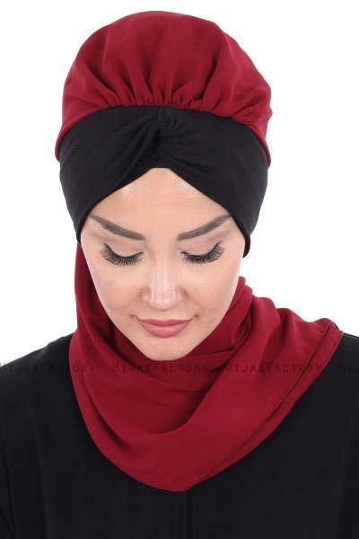 Gill - Bordeaux & Schwarz Praktisch Hijab