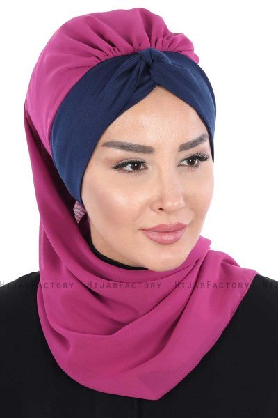 Gill - Fuchsie & Navy Blau Praktisch Hijab