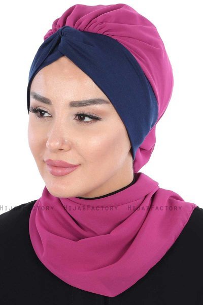 Gill - Fuchsie & Navy Blau Praktisch Hijab