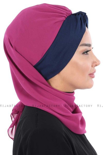 Gill - Fuchsie & Navy Blau Praktisch Hijab