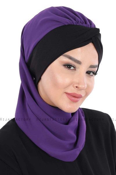 Gill - Lila & Schwarz Praktisch Hijab