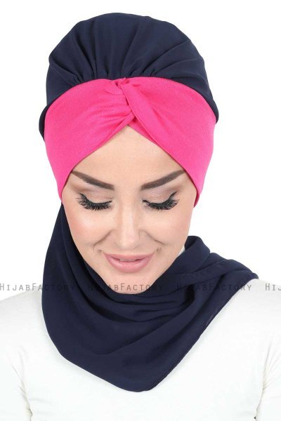 Gill - Navy Blau & Fuchsie Praktisch Hijab