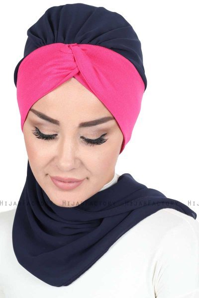 Gill - Navy Blau & Fuchsie Praktisch Hijab