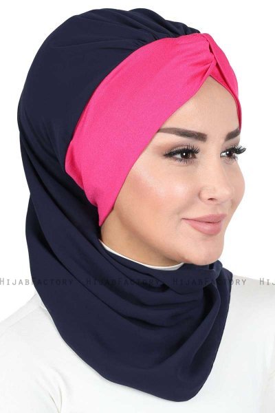 Gill - Navy Blau & Fuchsie Praktisch Hijab