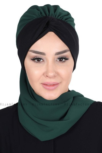 Gill - Dunkelgrün & Schwarz Praktisch Hijab