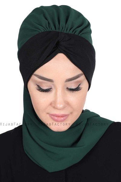 Gill - Dunkelgrün & Schwarz Praktisch Hijab