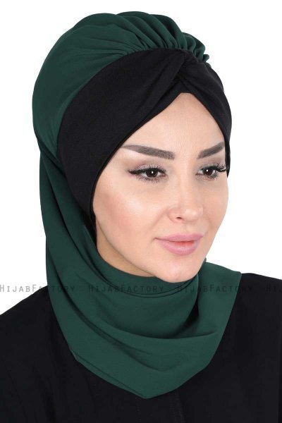 Gill - Dunkelgrün & Schwarz Praktisch Hijab