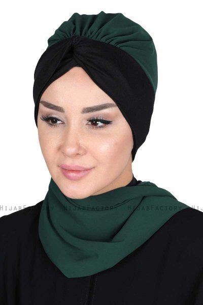 Gill - Dunkelgrün & Schwarz Praktisch Hijab
