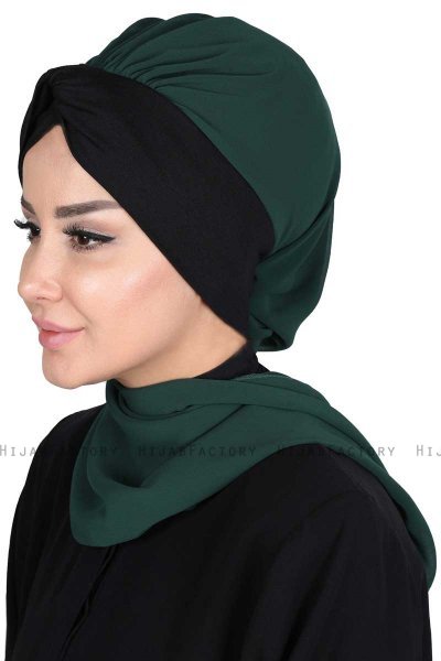 Gill - Dunkelgrün & Schwarz Praktisch Hijab