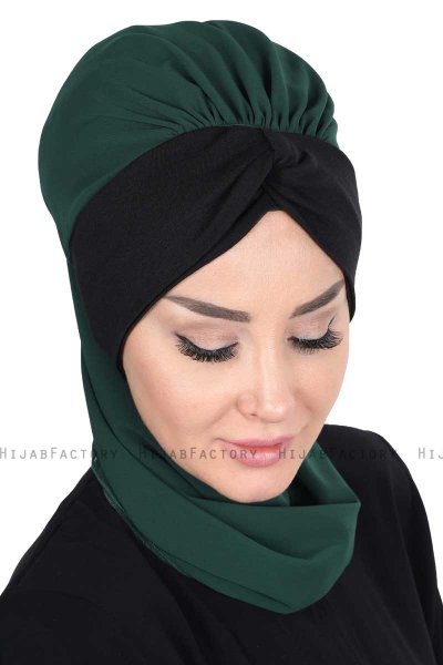 Gill - Dunkelgrün & Schwarz Praktisch Hijab