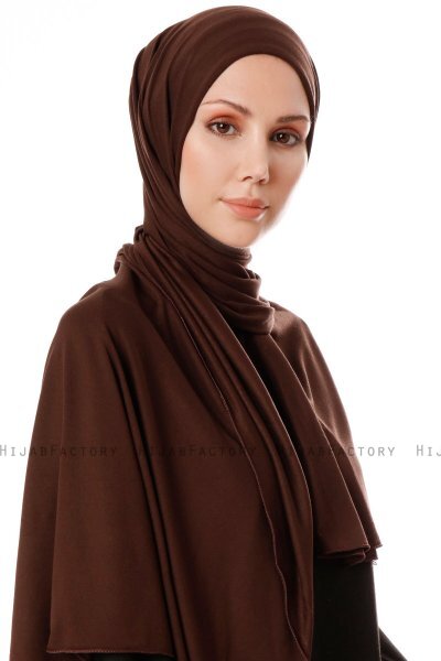 Hande - Dunkelbraun Baumwolle Hijab - Gülsoy
