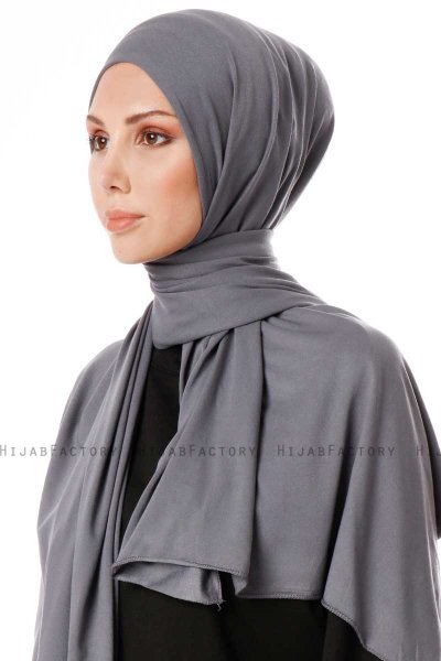 Hande - Dunkelgrau Baumwolle Hijab - Gülsoy
