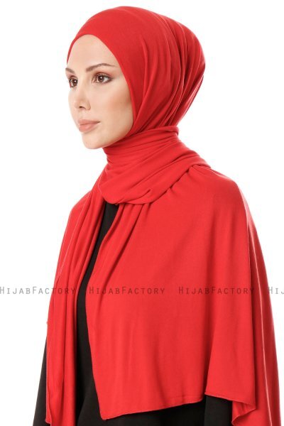 Hande - Rot Baumwolle Hijab - Gülsoy