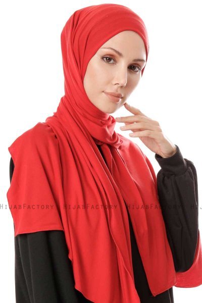 Hande - Rot Baumwolle Hijab - Gülsoy