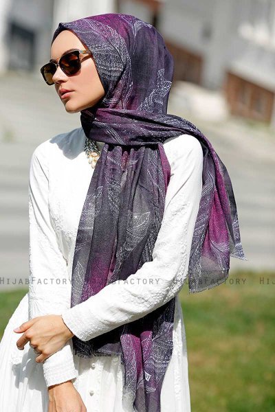 Isfa - Lila Gemustertes Hijab - Sal Evi