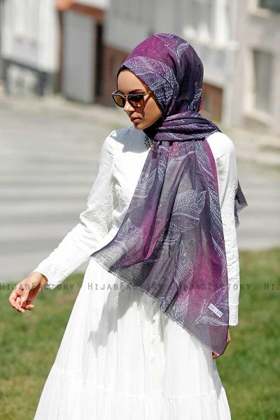 Isfa - Lila Gemustertes Hijab - Sal Evi