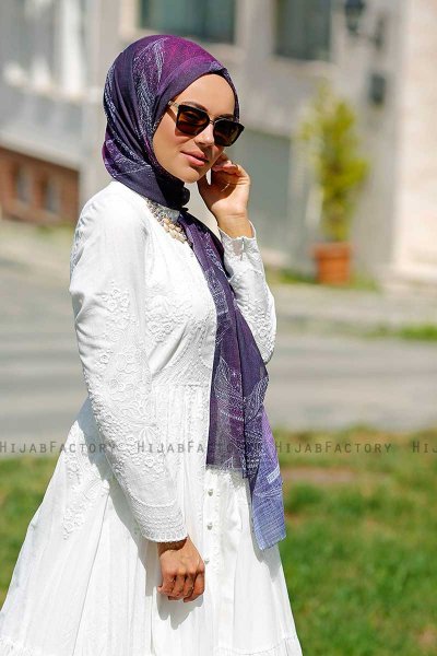 Isfa - Lila Gemustertes Hijab - Sal Evi