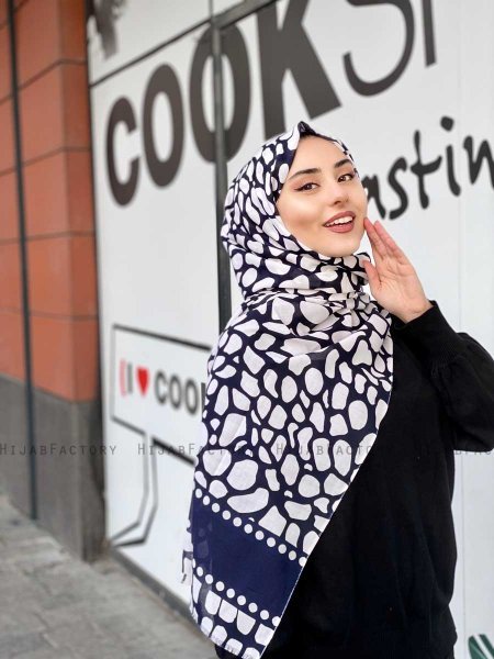 Iza - Navy Blau & Weiß Gemustert Baumwolle Hijab - Mirach