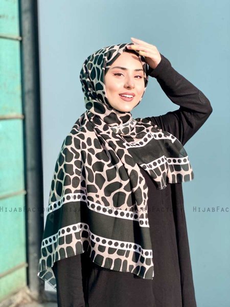 Iza - Schwarz & Creme Gemustert Baumwolle Hijab - Mirach